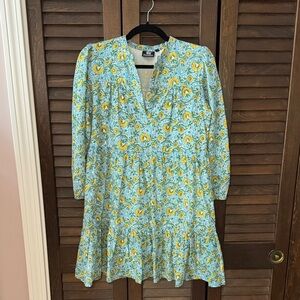Floral V-Neck Tunic/Dress with Yellow and Blue Pattern by Madison Mathews.